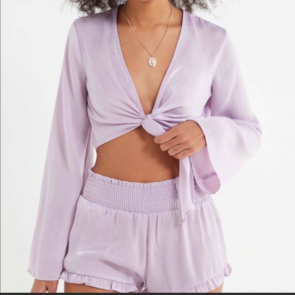 Out from Under Sylvia silk lilac tie crop top